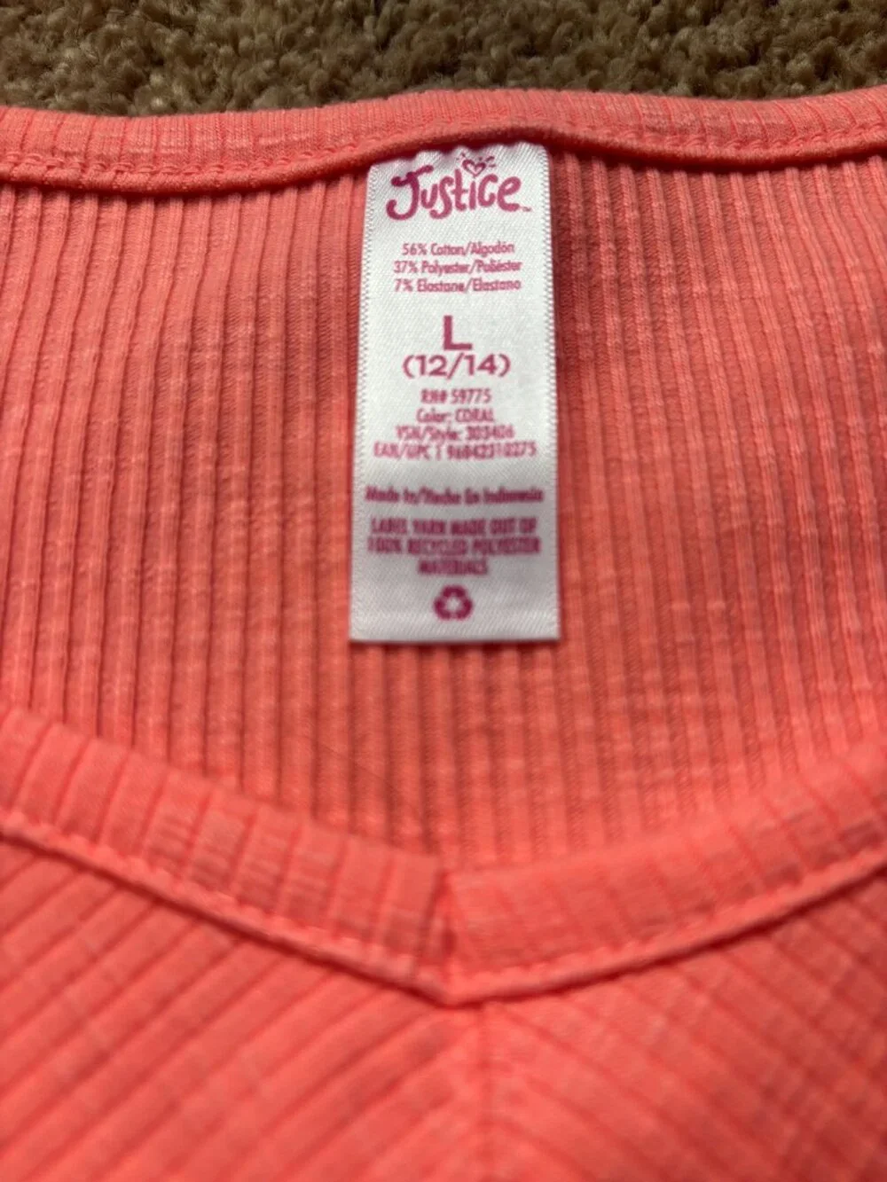 Justice Girls Tank Top (Size 12–14)